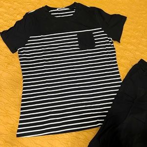 Fashion, Bermuda pajama sets in size large, navy blue, grey and black.